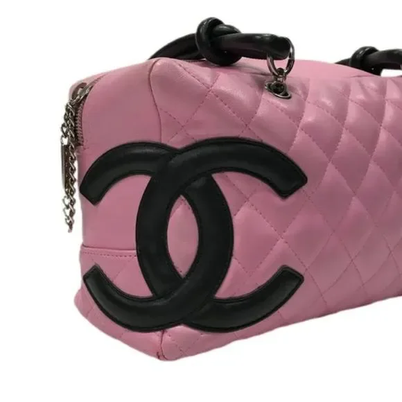 Chanel pink black quilter leather Cambon bowler tote bag / shoulder bag - Picture 12 of 16